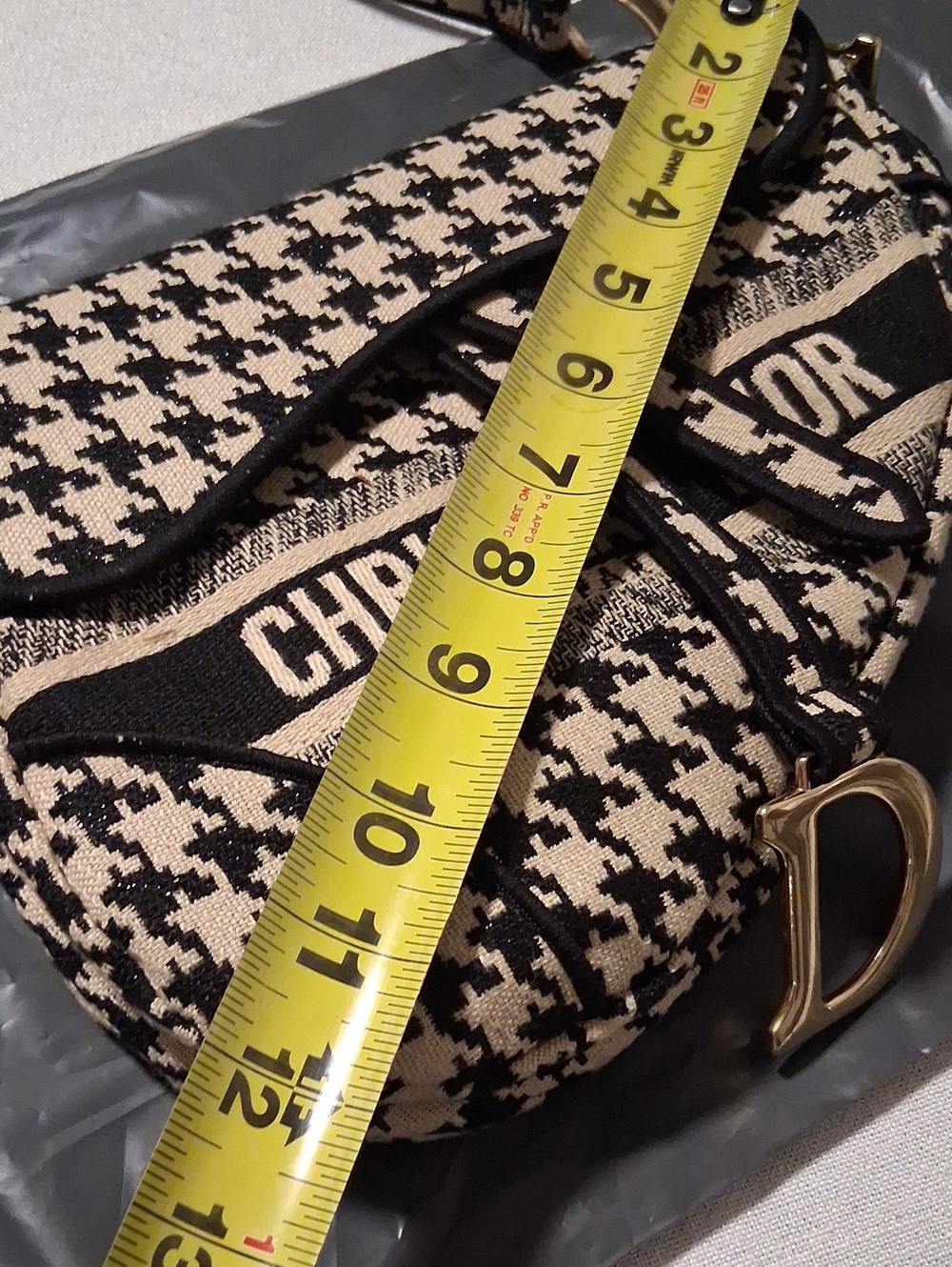 Dior Beige and Black Houndstooth Saddle Bag with Gold Hardware - Picture 16 of 16